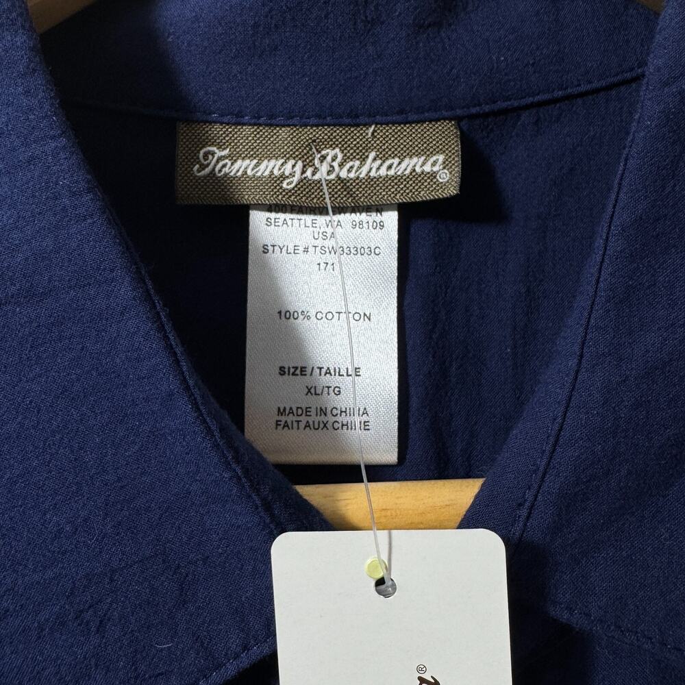 NWT Tommy Bahama Womens XL Blue Crinkle Cotton Boyfriend Shirt Tunic Roll Tab - Picture 6 of 9